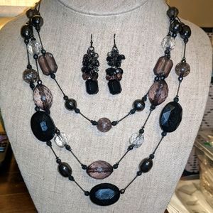 Ladues NY Black Crystal Bead Necklace Set